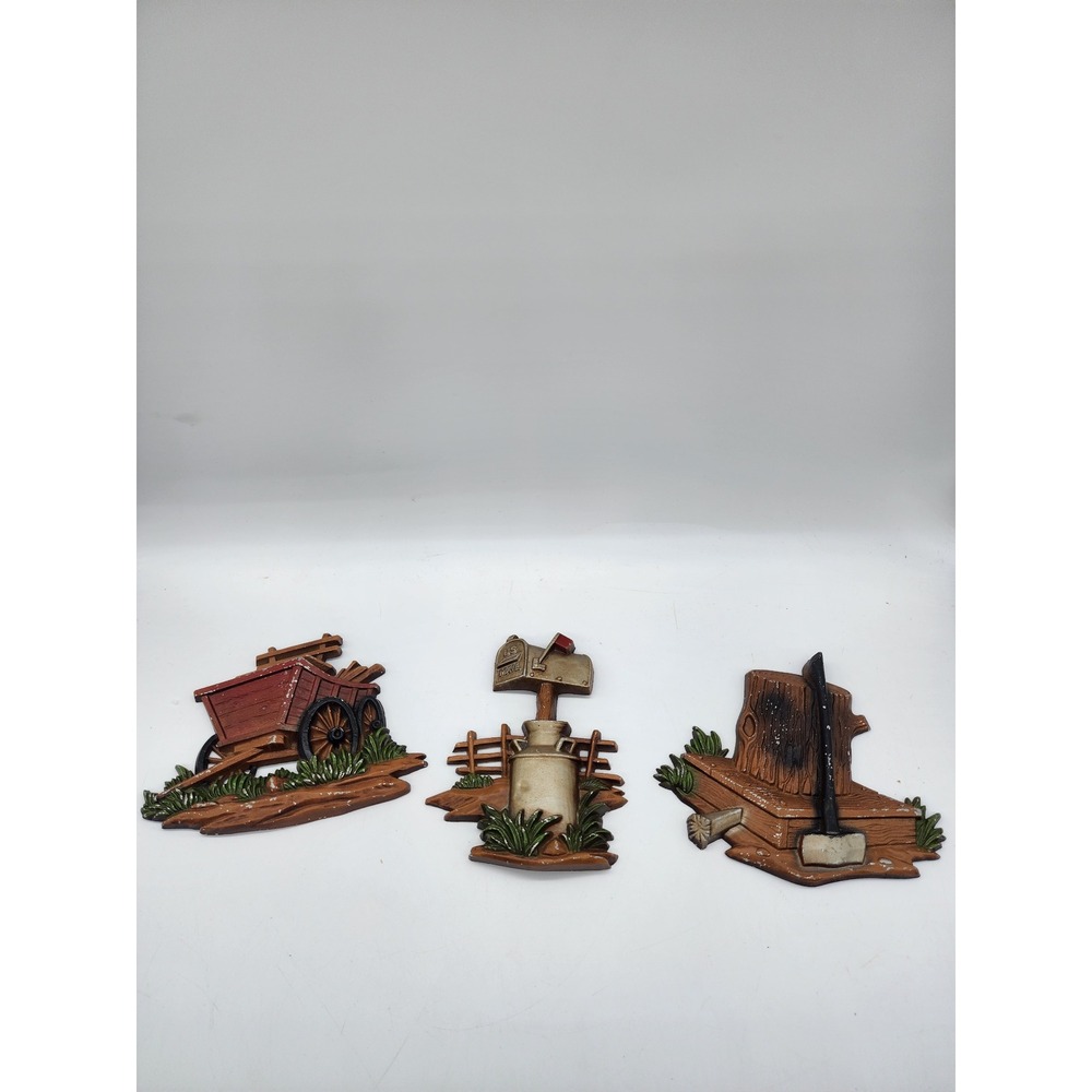 Vintage Sexton 1976 Cast Metal Wall Art Set 3 Rustic Country Farm Wagon 1199-7